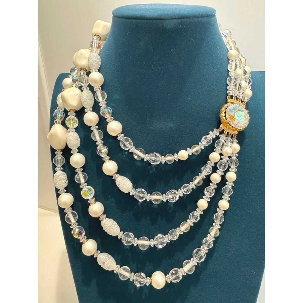 Vintage Multi-Strand Glass & Faux Pearl Statement Necklace